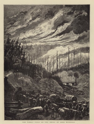 Les incendies de forêt sur le rivage du lac Michigan - Charles Auguste Loye